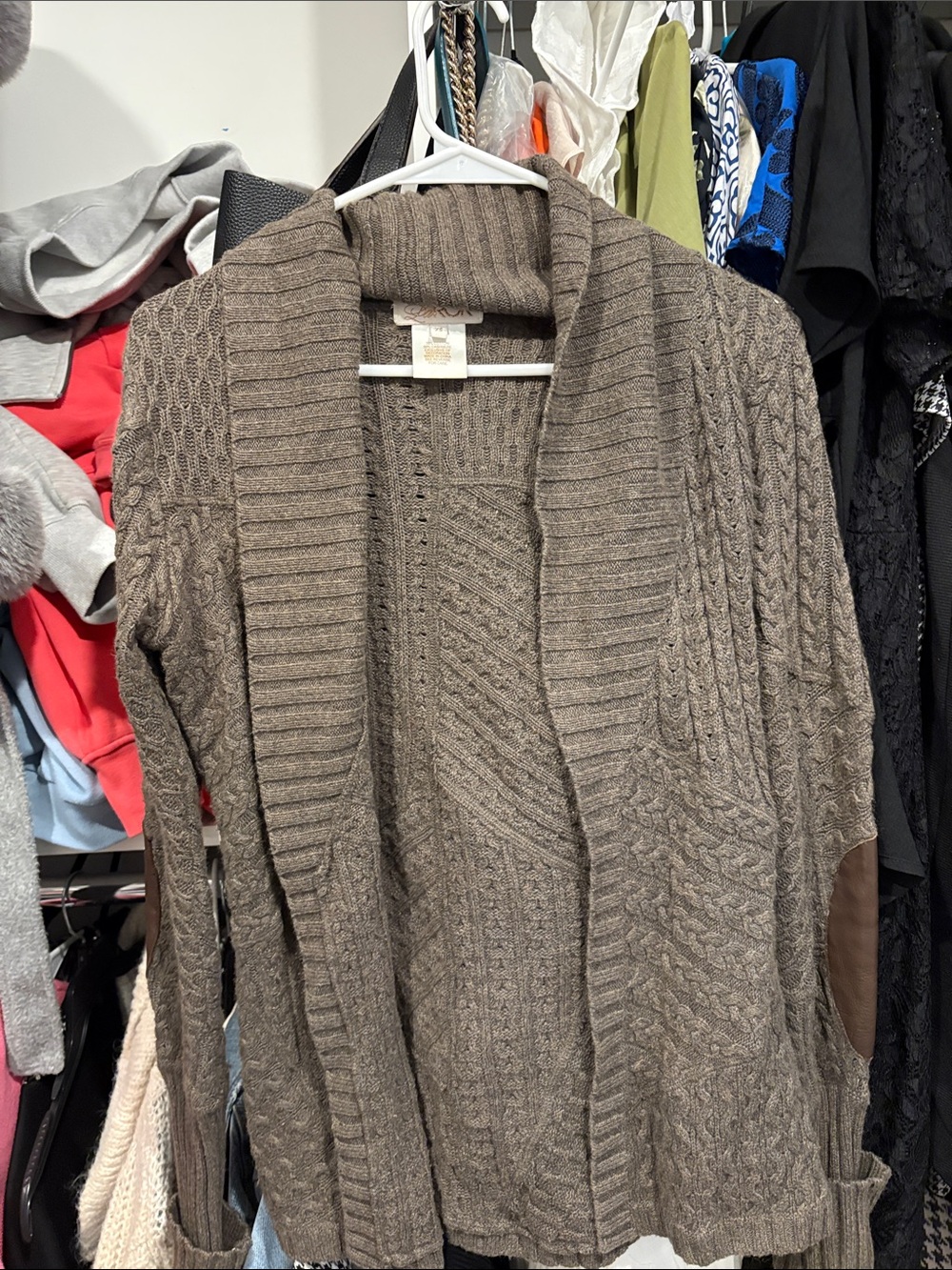 LaRok Taupe Cable Knit Open-Front Cardigan